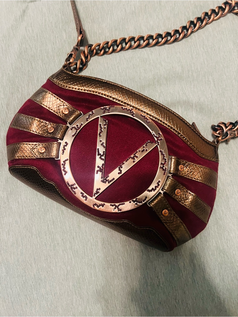 Mario Valentino Burgundy and Gold Shoulder Bag